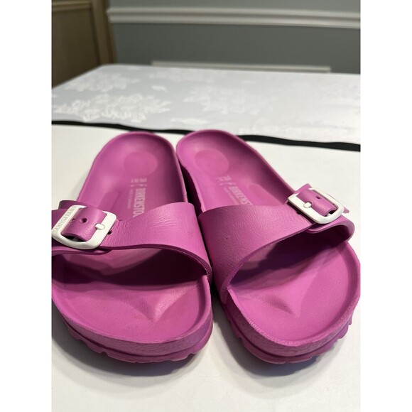 BIRKENSTOCK Madrid Sandals Pink Purple Eva Flat Slides Buckle Comfort Sz 38 / 7 - Picture 3 of 14